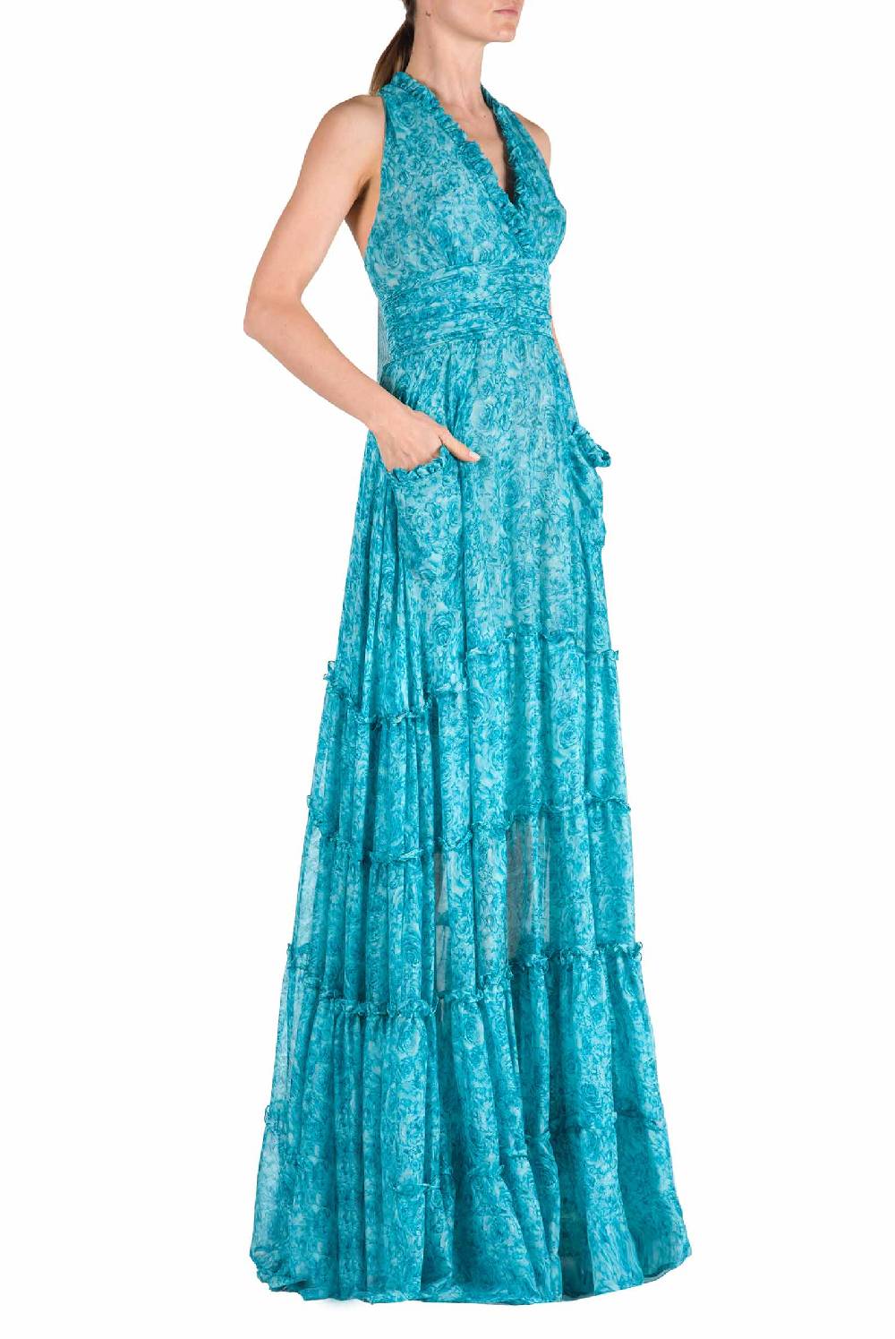 Luisa Beccaria Abito In Chiffon Di Seta Stampato Con Rose