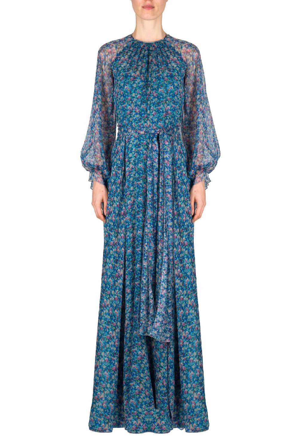 Luisa Beccaria Abito In Chiffon Plissettato Con Micro Anemoni Stampati