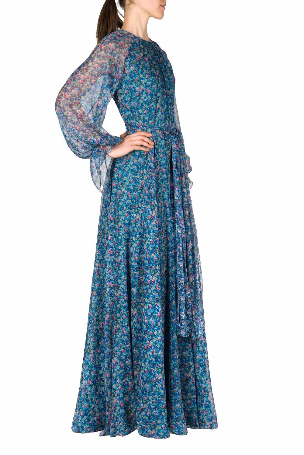 Luisa Beccaria Abito In Chiffon Plissettato Con Micro Anemoni Stampati