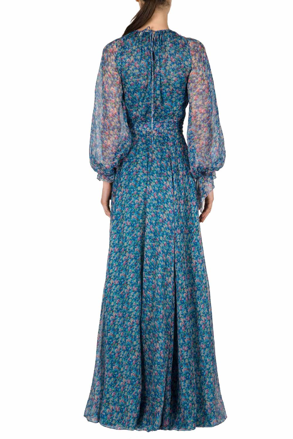 Luisa Beccaria Abito In Chiffon Plissettato Con Micro Anemoni Stampati