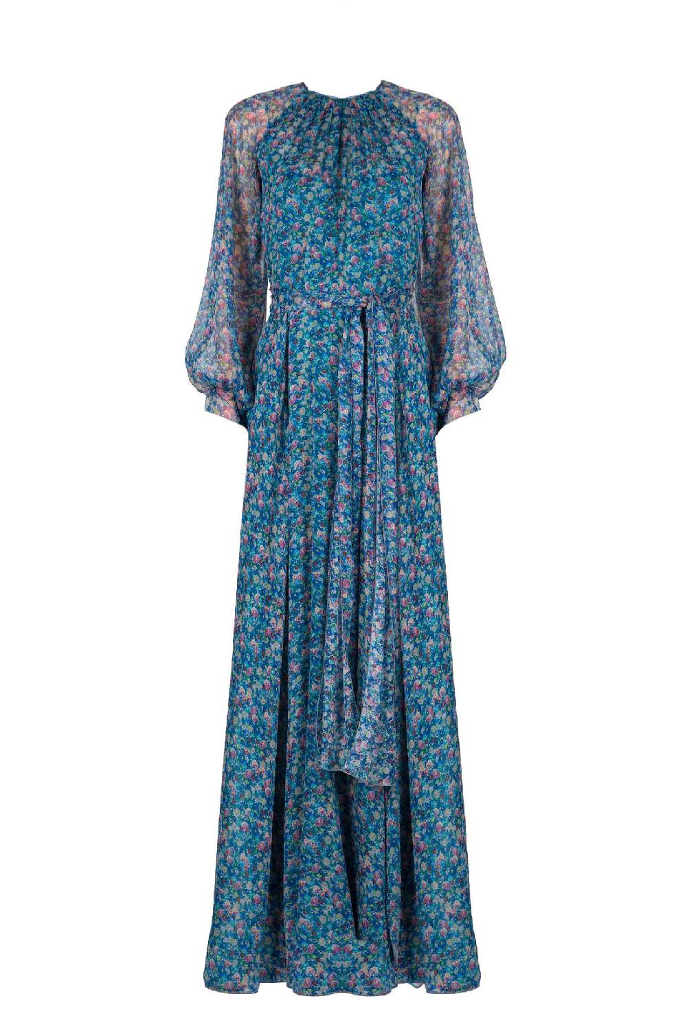 Luisa Beccaria Abito in chiffon plissettato con micro anemoni stampati