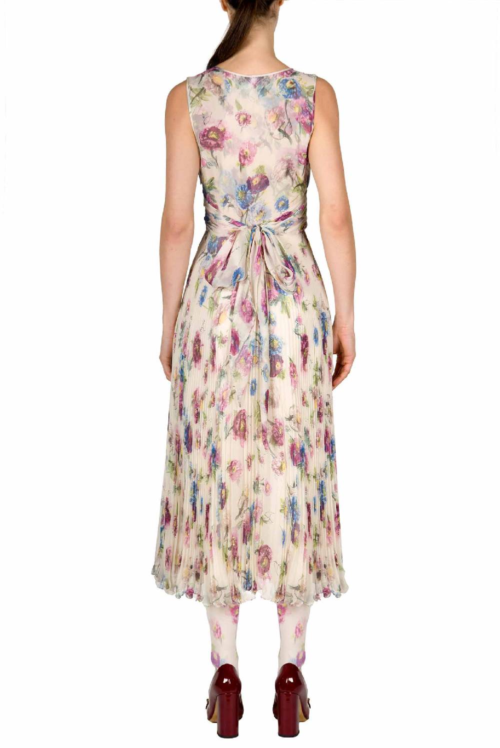 Luisa Beccaria Abito In Chiffon Stampato Con Macro Anemoni A Pieghe