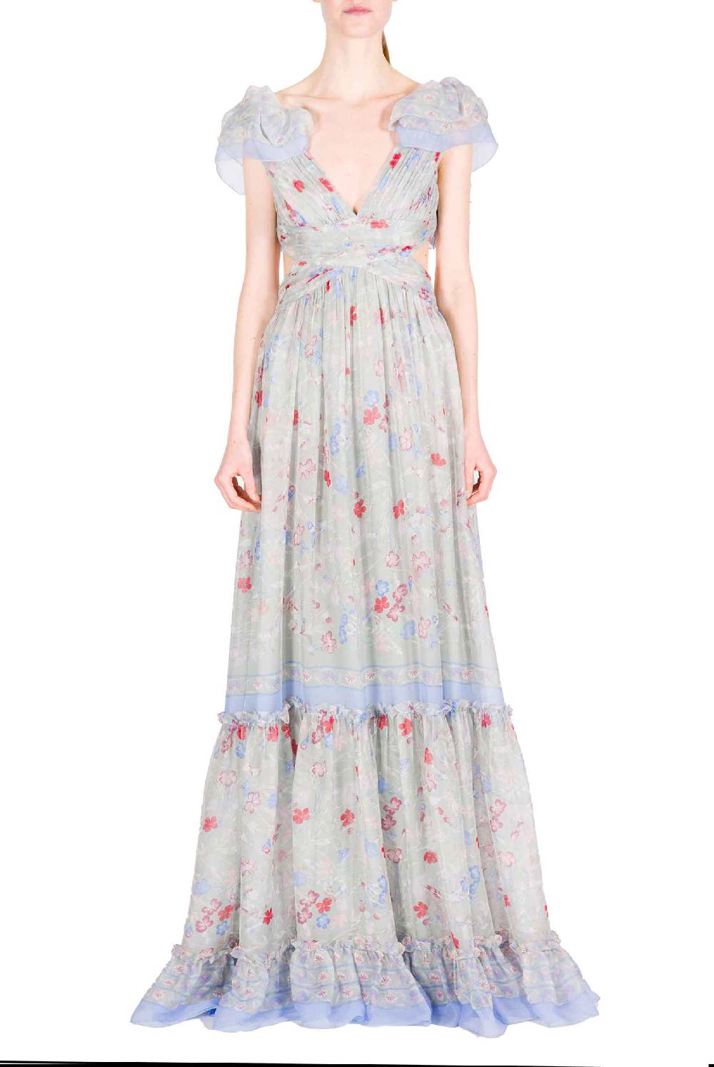 Luisa Beccaria Abito In Chiffon Stampato Con Schiena Scoperta A Fiori Gilly