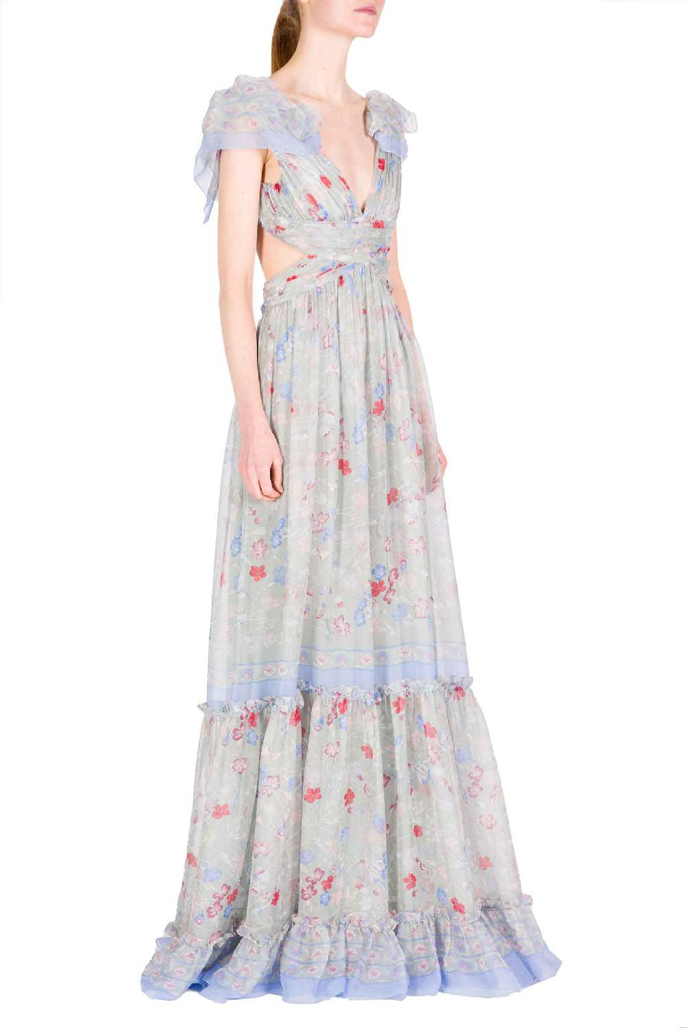 Luisa Beccaria Abito In Chiffon Stampato Con Schiena Scoperta A Fiori Gilly