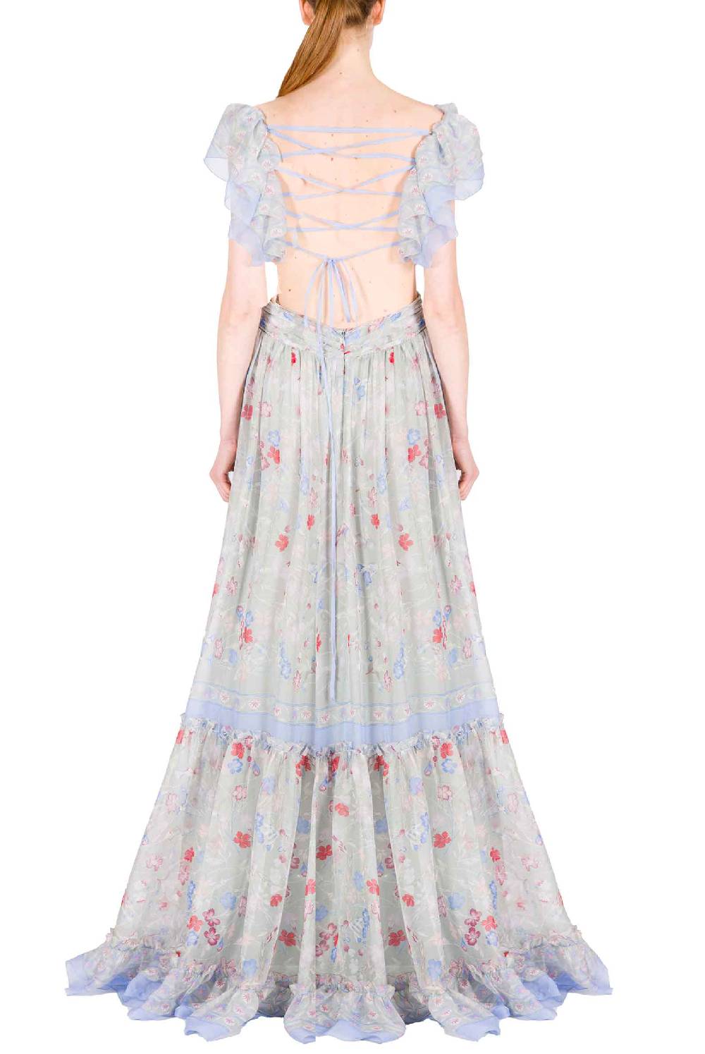 Luisa Beccaria Abito In Chiffon Stampato Con Schiena Scoperta A Fiori Gilly