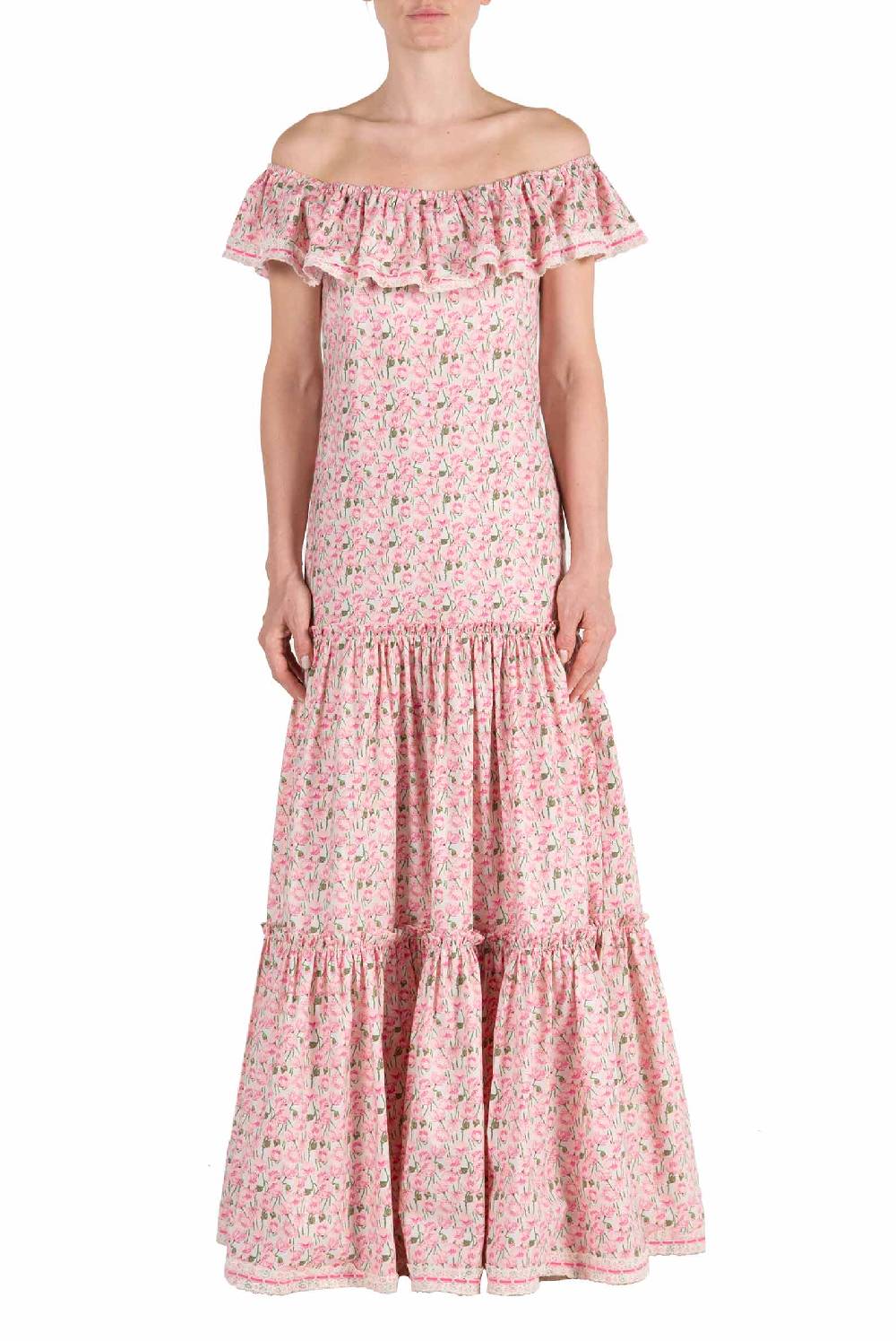 Luisa Beccaria Abito In Cotone Elasticizzato Con Stampa Micro Papaveri