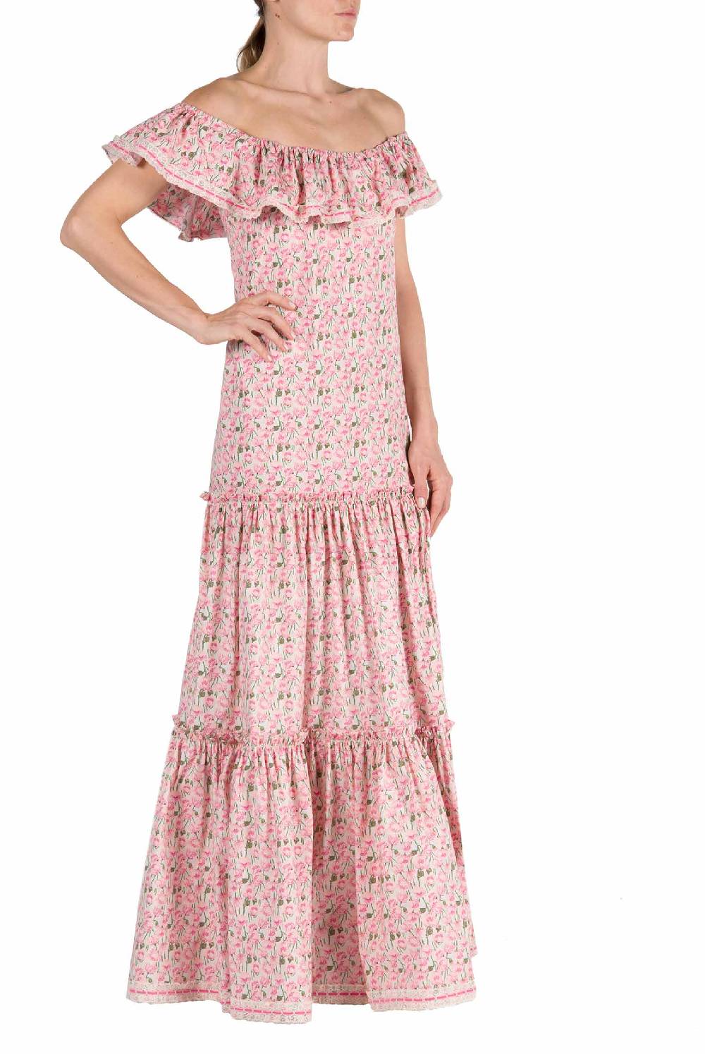 Luisa Beccaria Abito In Cotone Elasticizzato Con Stampa Micro Papaveri