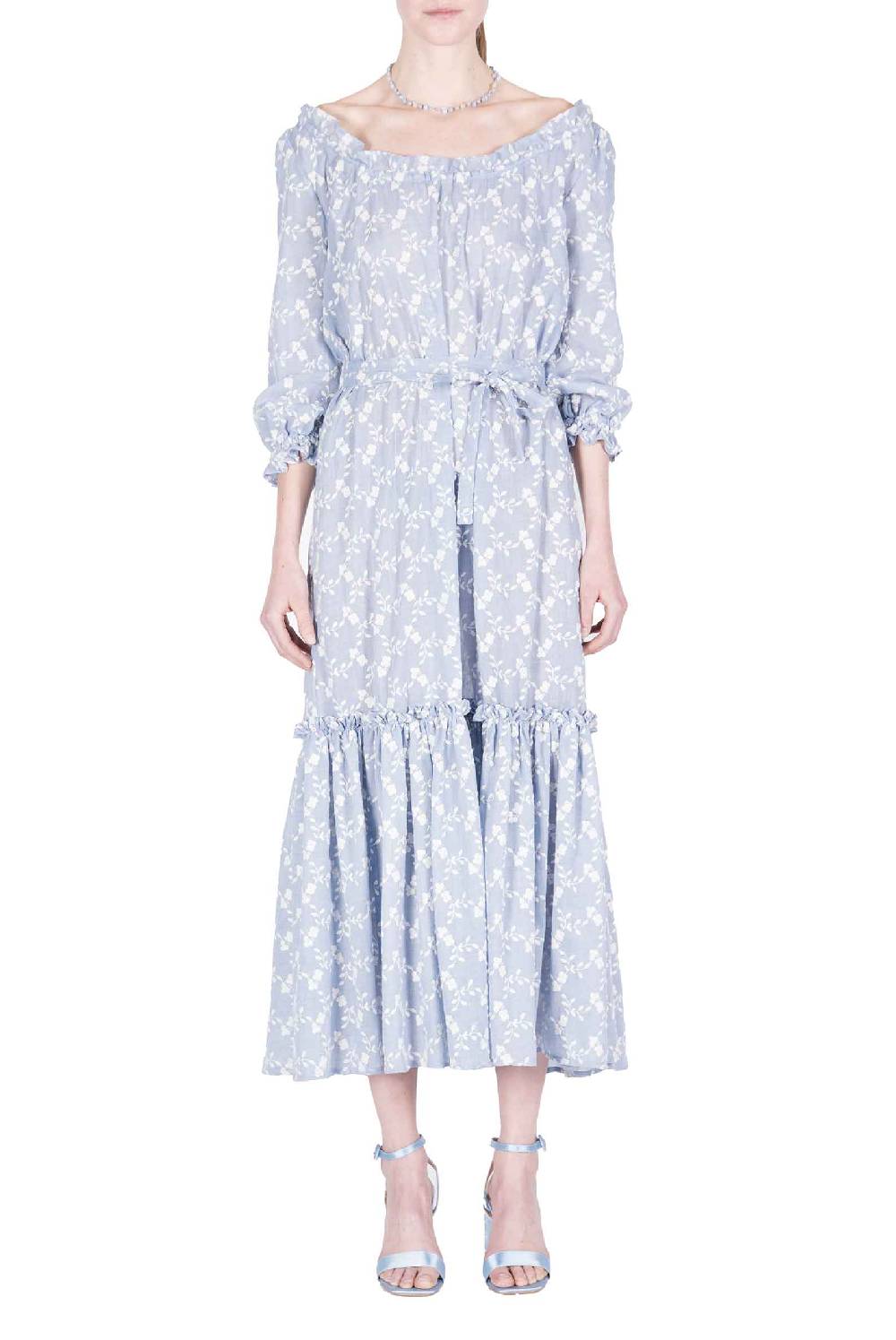 Luisa Beccaria Abito In Cotone Ricamato Floreale Con Balza