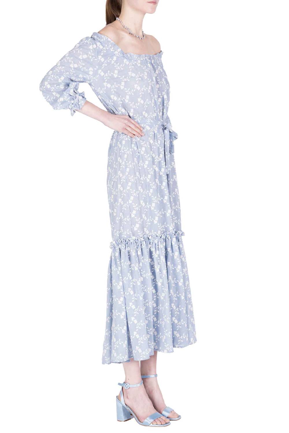 Luisa Beccaria Abito In Cotone Ricamato Floreale Con Balza