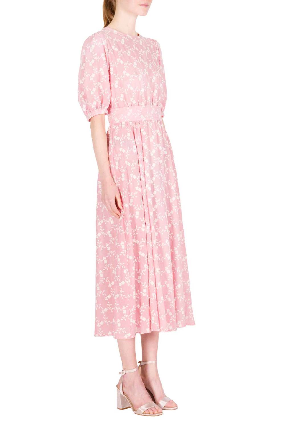 Luisa Beccaria Abito In Cotone Ricamato Floreale Con Cintura Staccabile