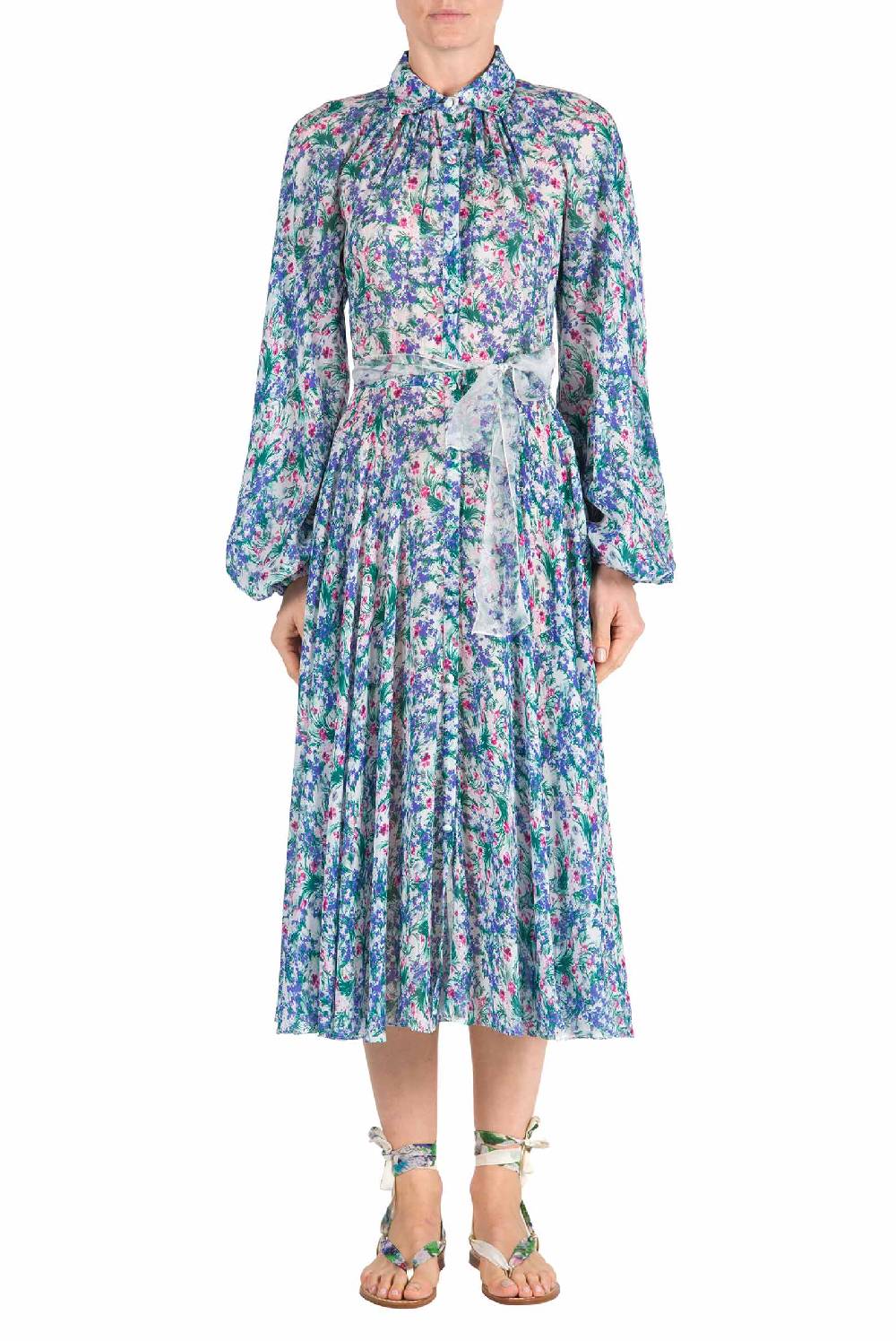 Luisa Beccaria Abito In Georgette Carla Maria Con Stampa Floreale