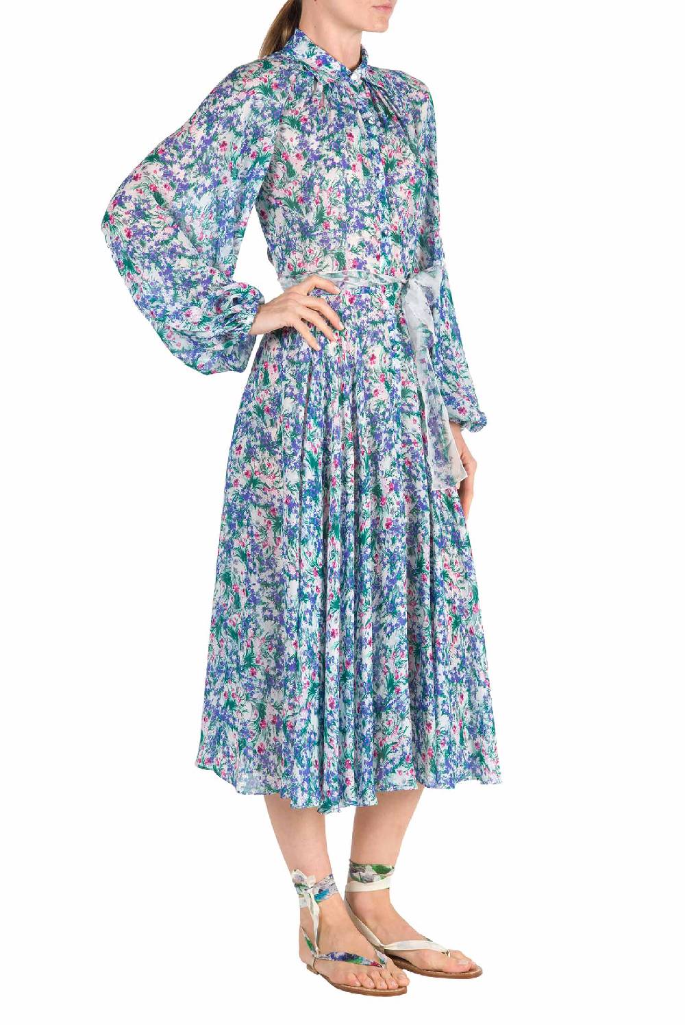 Luisa Beccaria Abito In Georgette Carla Maria Con Stampa Floreale