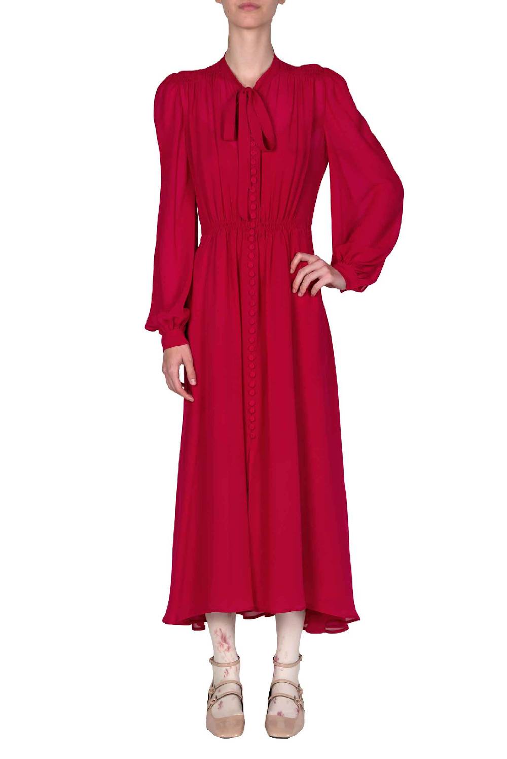 Luisa Beccaria Abito In Georgette Con Dettaglio Fiocco