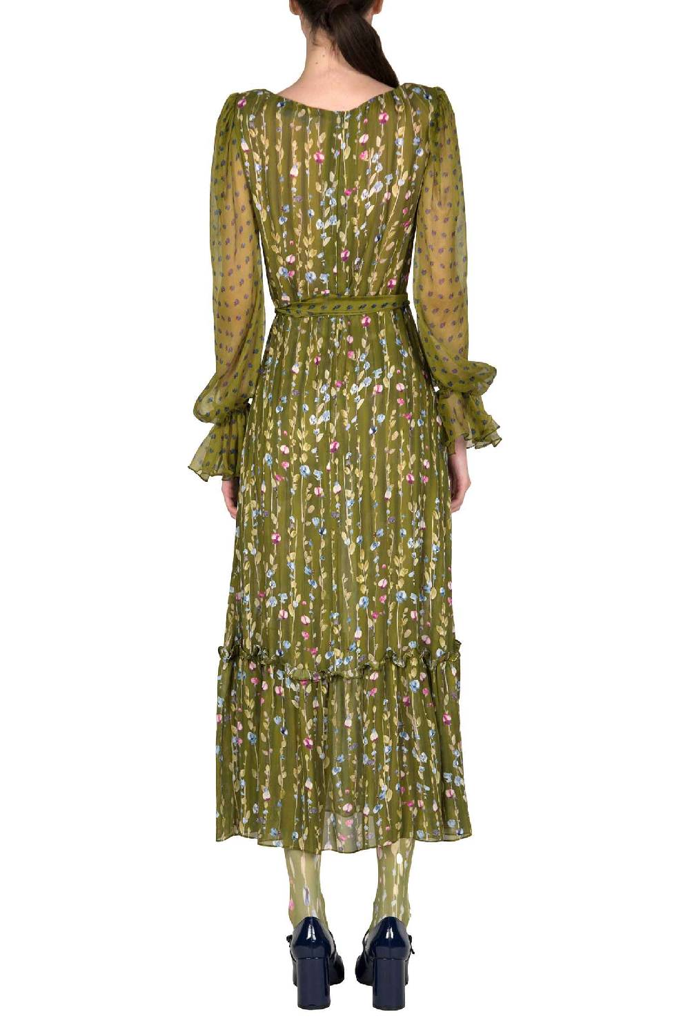 Luisa Beccaria Abito In Georgette Stampata Con Ghirlande Di Fiori