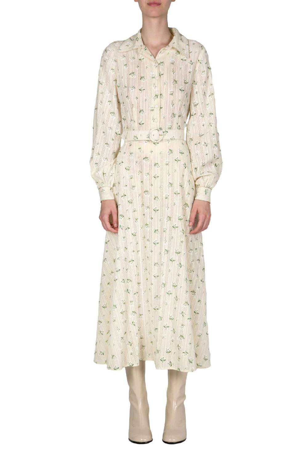 Luisa Beccaria Abito In Jacquard A Fiori Stampati In Cotone