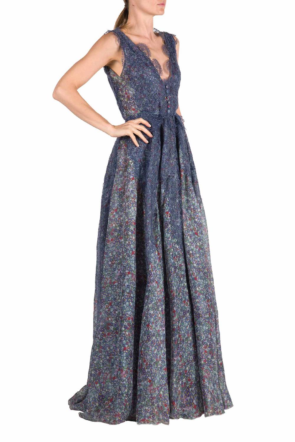 Luisa Beccaria Abito In Organza Con Stampa Floreale