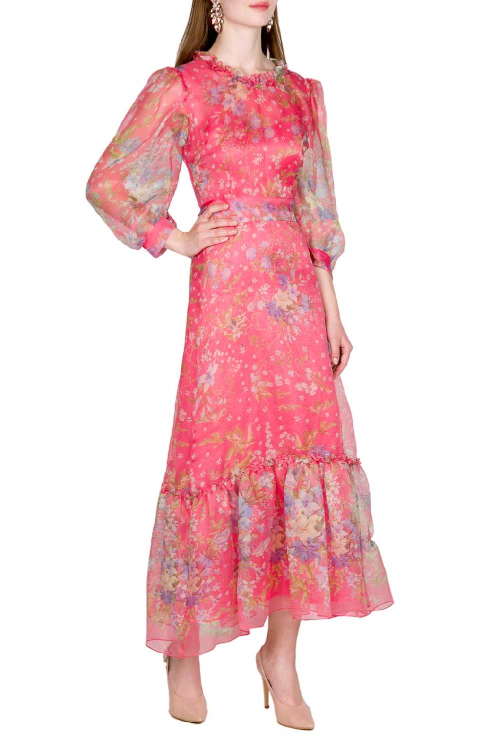 Luisa Beccaria Abito In Organza Di Seta Con Stampa Floreale