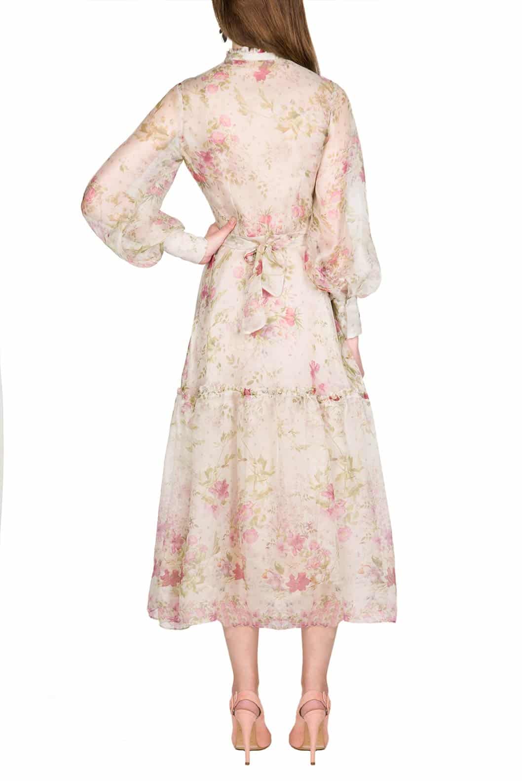 Luisa Beccaria Abito In Organza Di Seta Stampata Color Crema