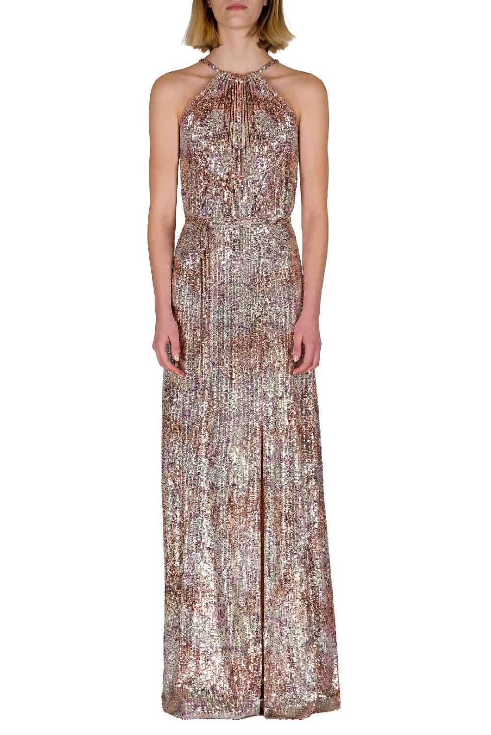 Luisa Beccaria Abito In Paillettes Marmorizzate Con Scollo All'americana