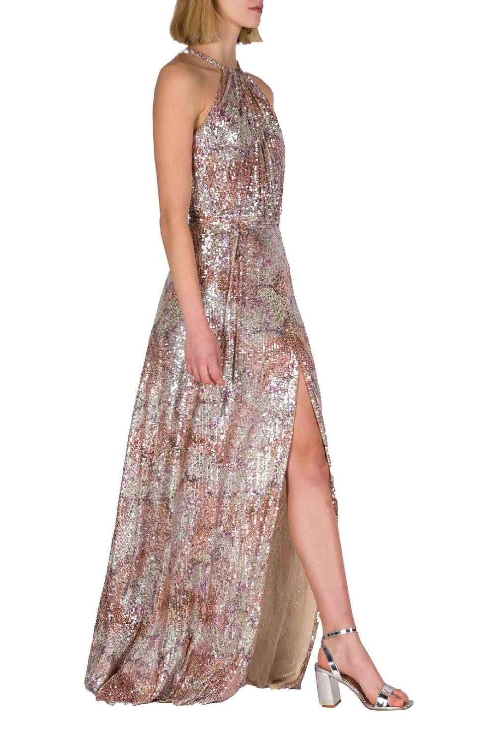 Luisa Beccaria Abito In Paillettes Marmorizzate Con Scollo All'americana