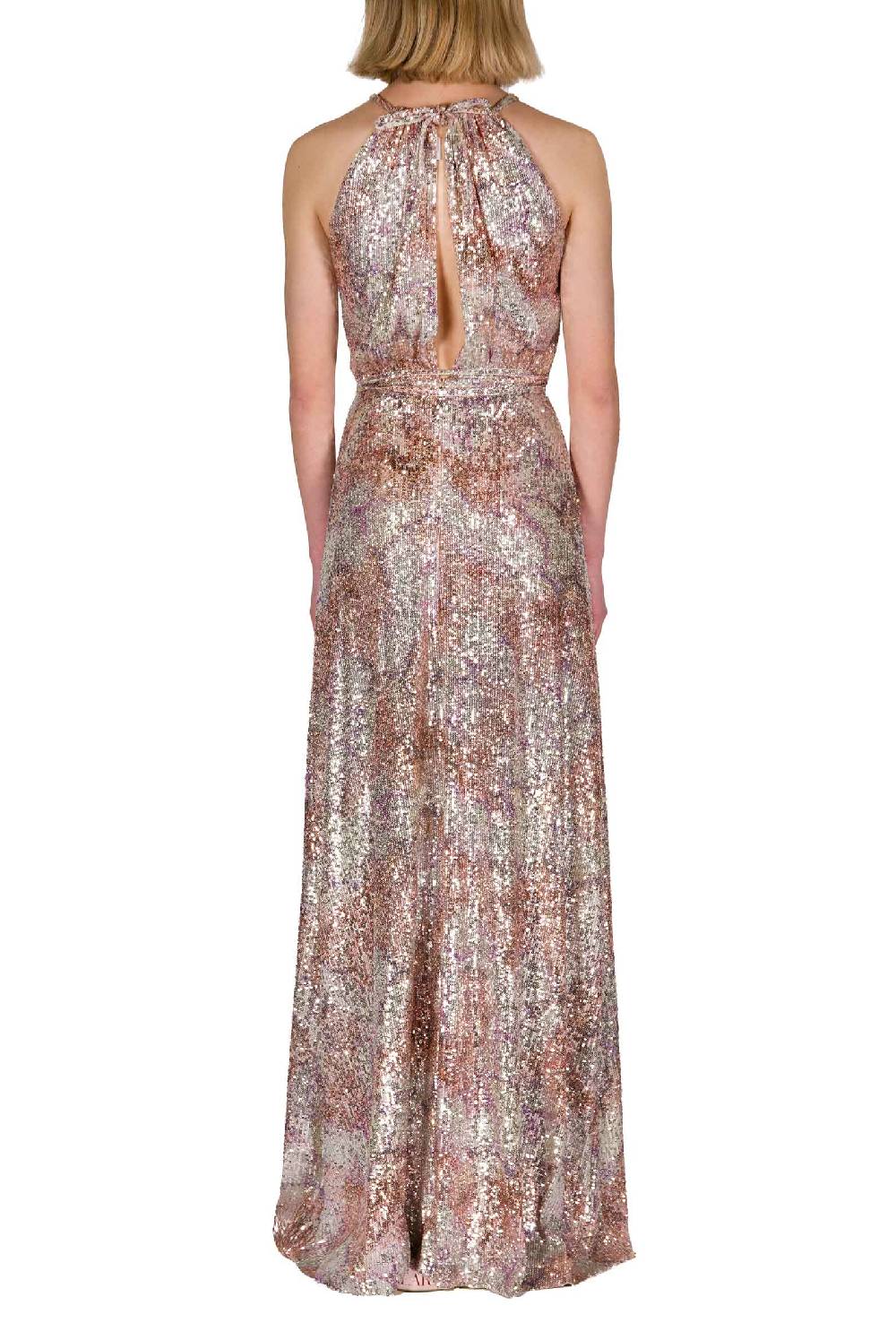 Luisa Beccaria Abito In Paillettes Marmorizzate Con Scollo All'americana