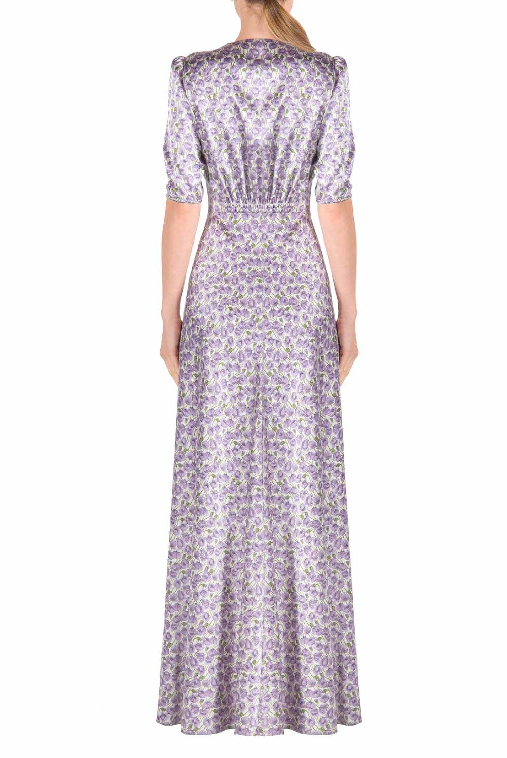 Luisa Beccaria Abito In Raso Bottoncino Micro Papaveri