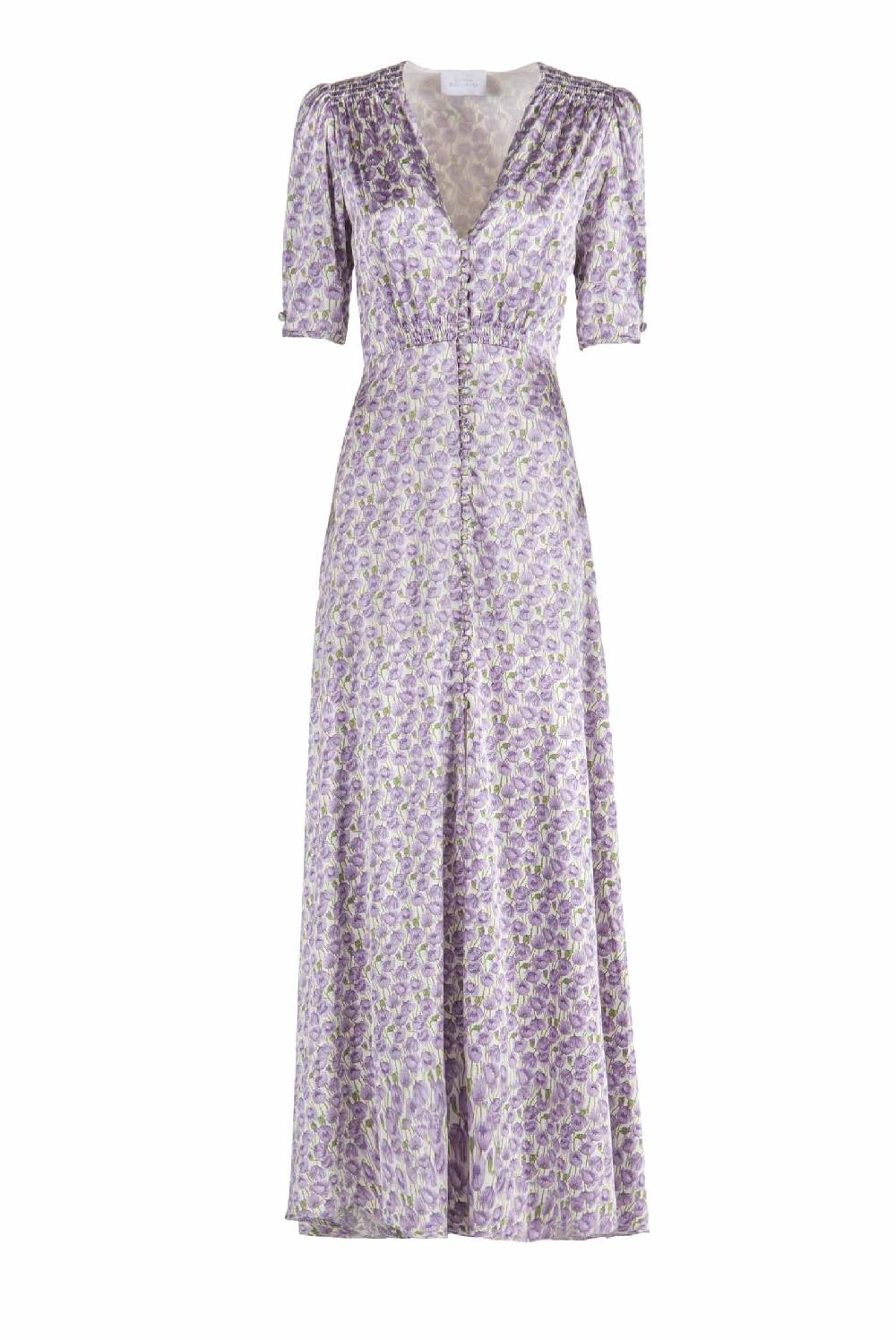 Luisa Beccaria Abito in Raso Bottoncino Micro Papaveri