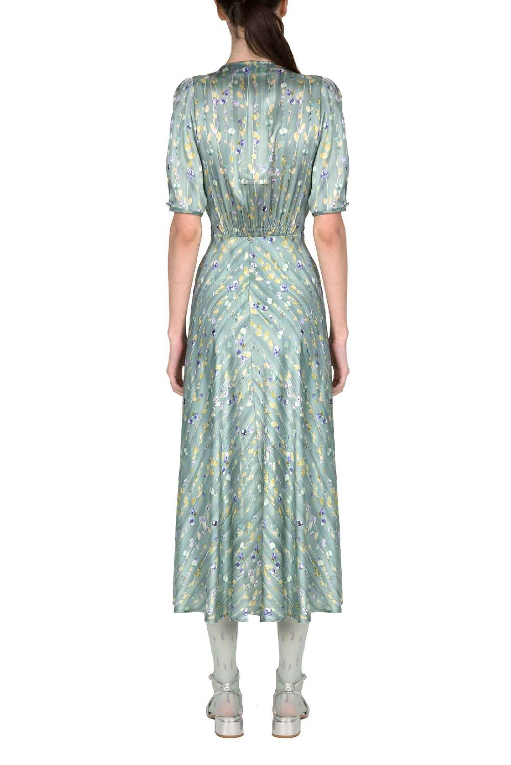 Luisa Beccaria Abito In Seta Bottoncino Con Ghirlanda Di Fiori