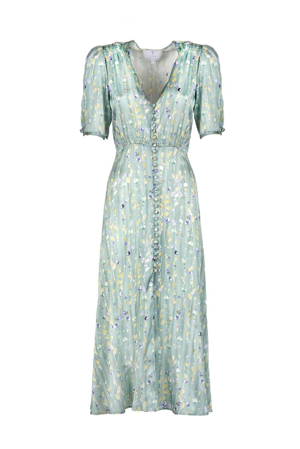 Luisa Beccaria Abito in seta bottoncino con ghirlanda di fiori