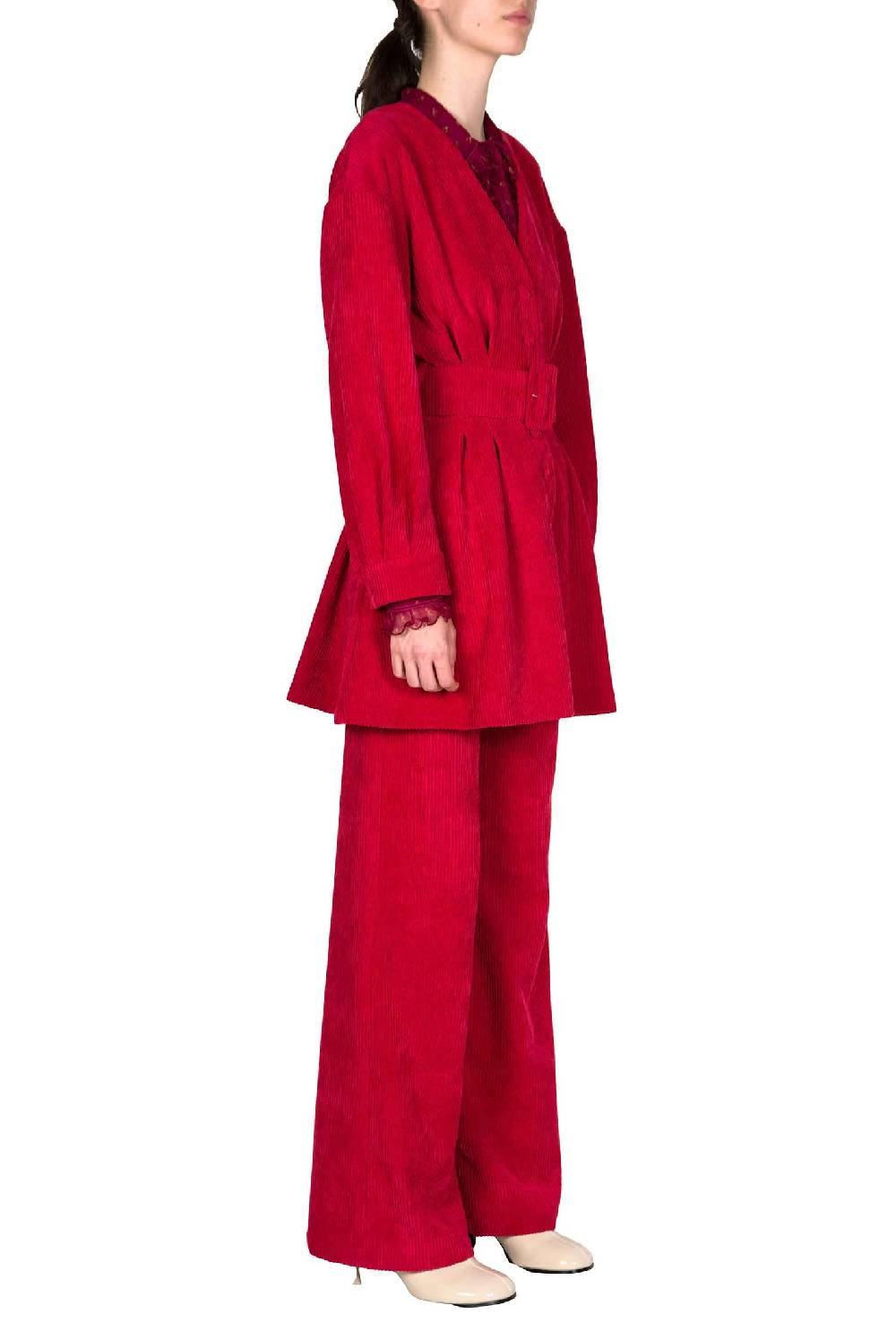 Luisa Beccaria Abito In Velluto A Coste Con Cintura