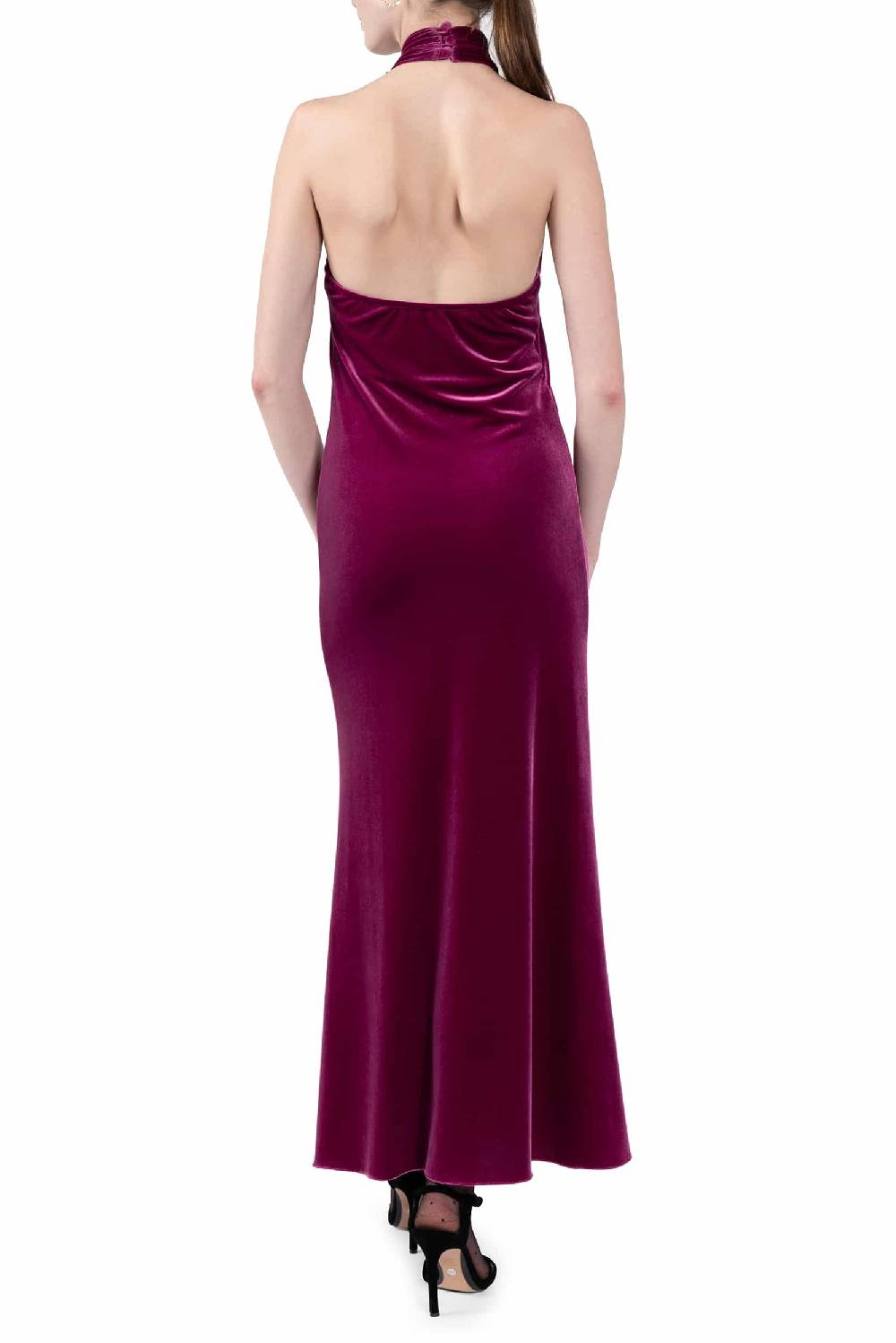 Luisa Beccaria Abito In Velluto Con Scollo All'americana E Dettaglio Rosa