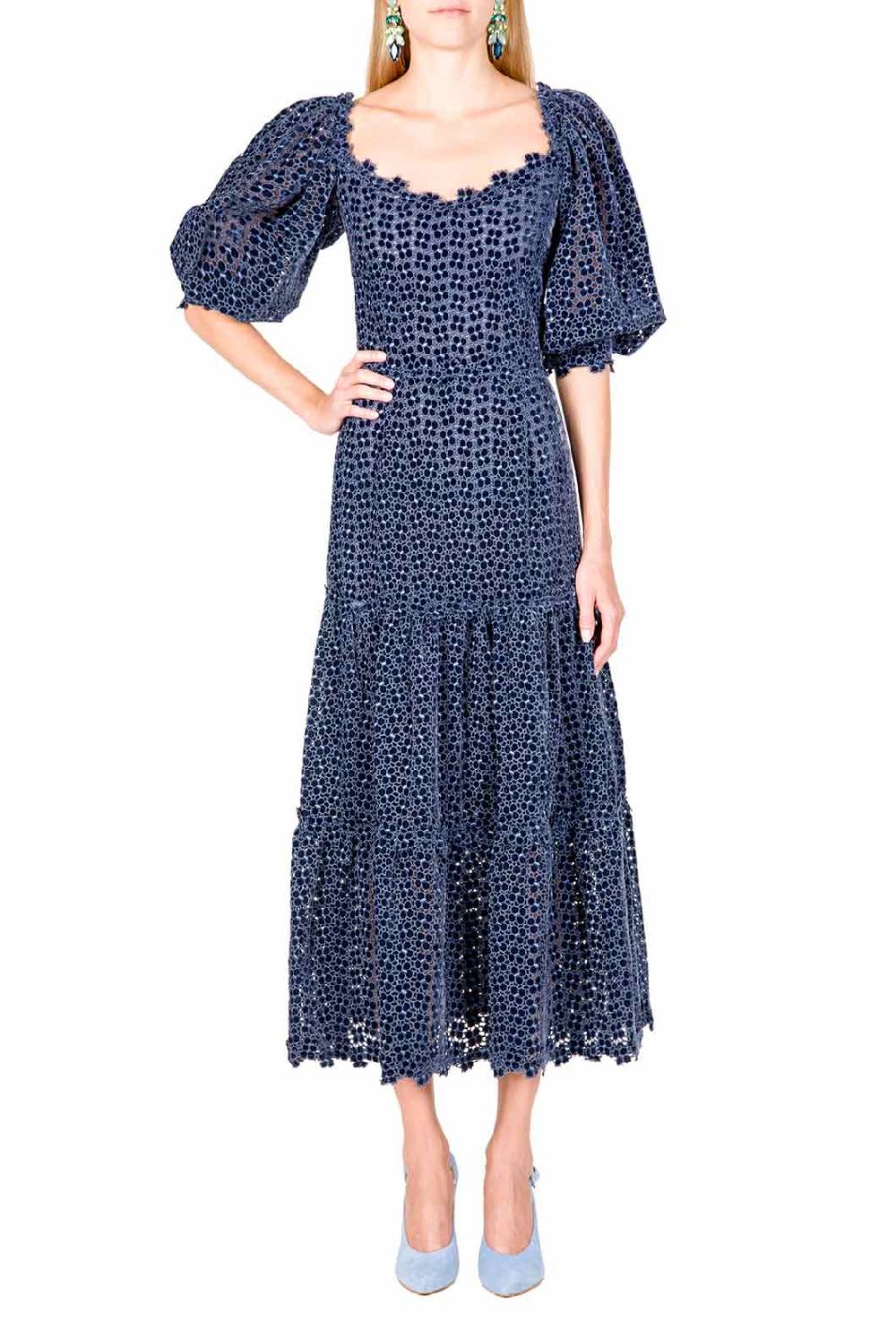 Luisa Beccaria Abito Longuette Con Maniche A Sbuffo Ricamato Floreale