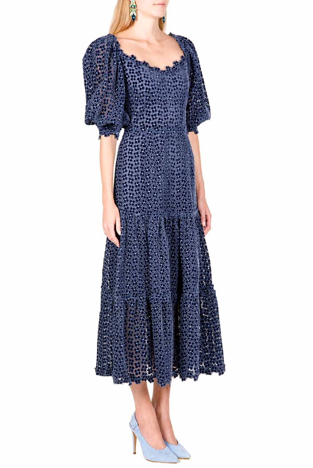 Luisa Beccaria Abito Longuette Con Maniche A Sbuffo Ricamato Floreale