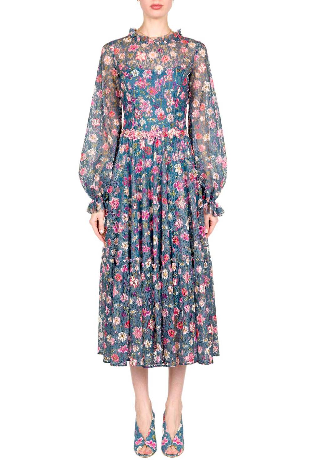Luisa Beccaria Abito Longuette In Pizzo Stampato Floreale
