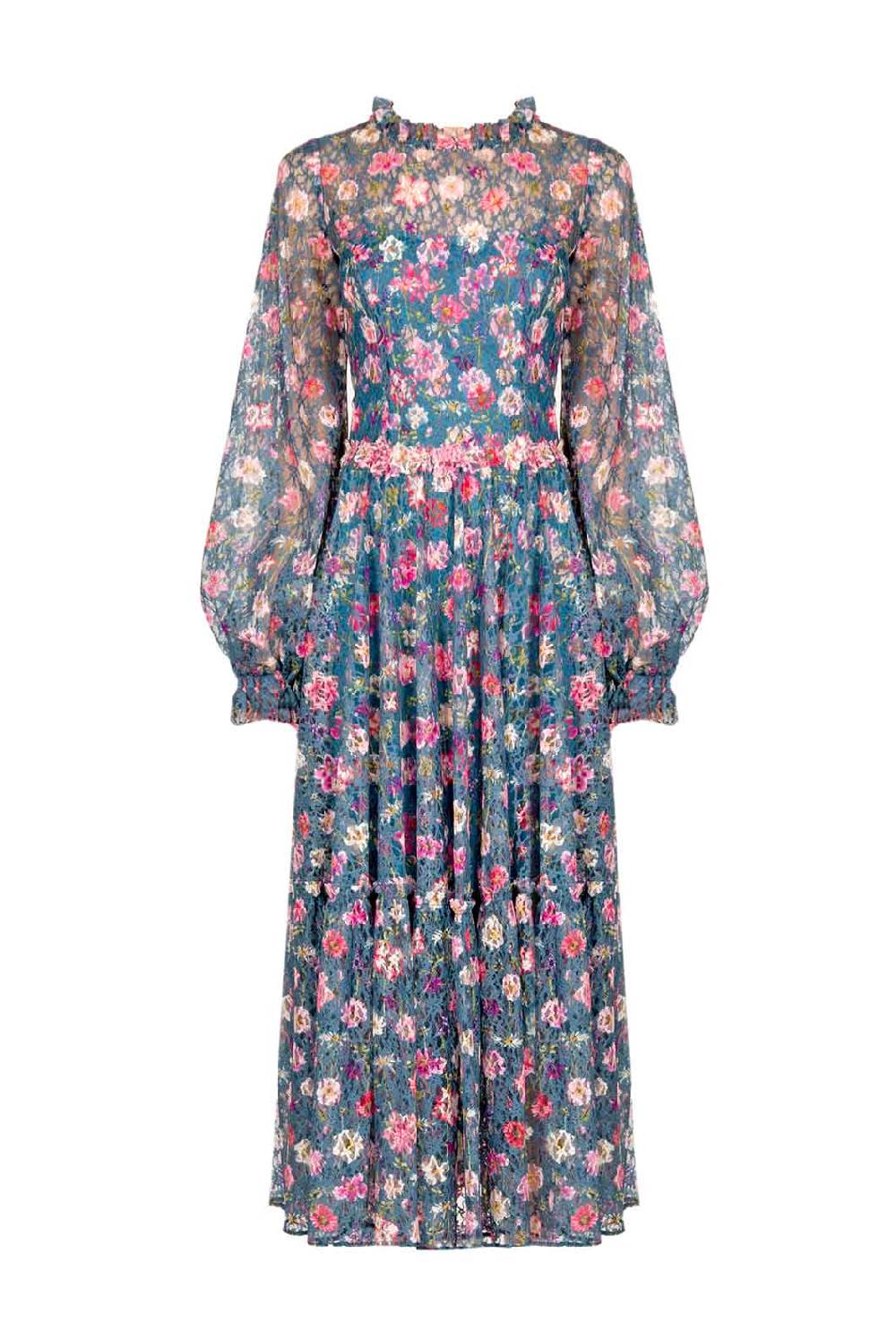 Luisa Beccaria Abito longuette in pizzo stampato floreale
