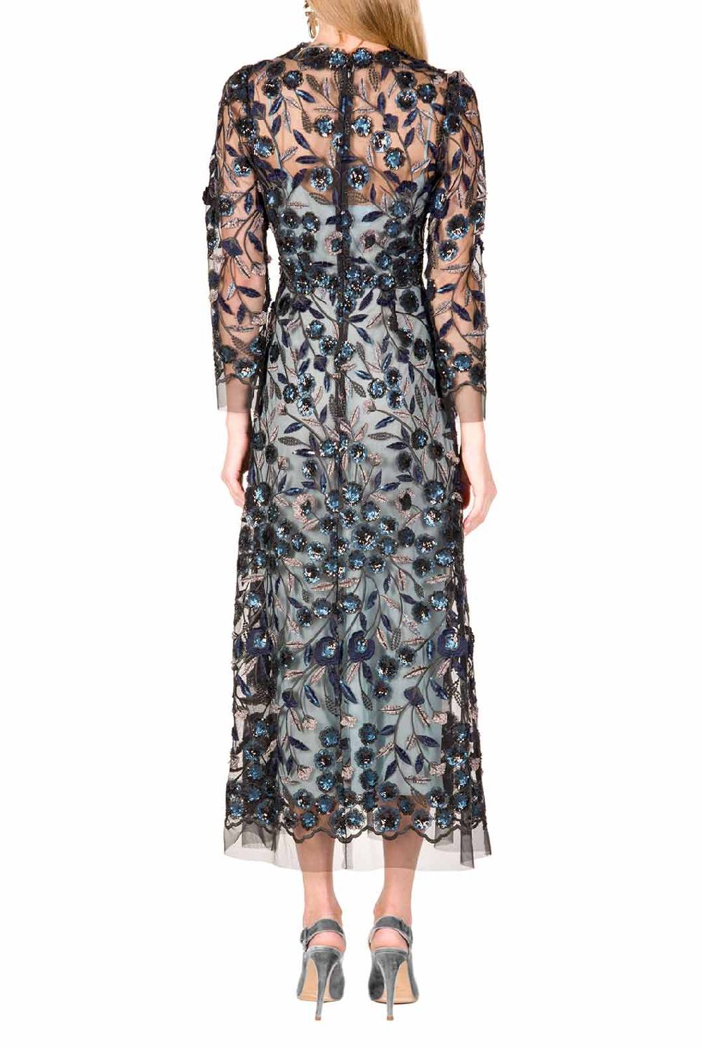 Luisa Beccaria Abito Longuette In Tulle Ricamato Con Paillettes