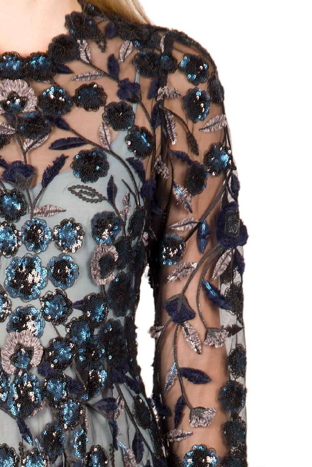 Luisa Beccaria Abito Longuette In Tulle Ricamato Con Paillettes