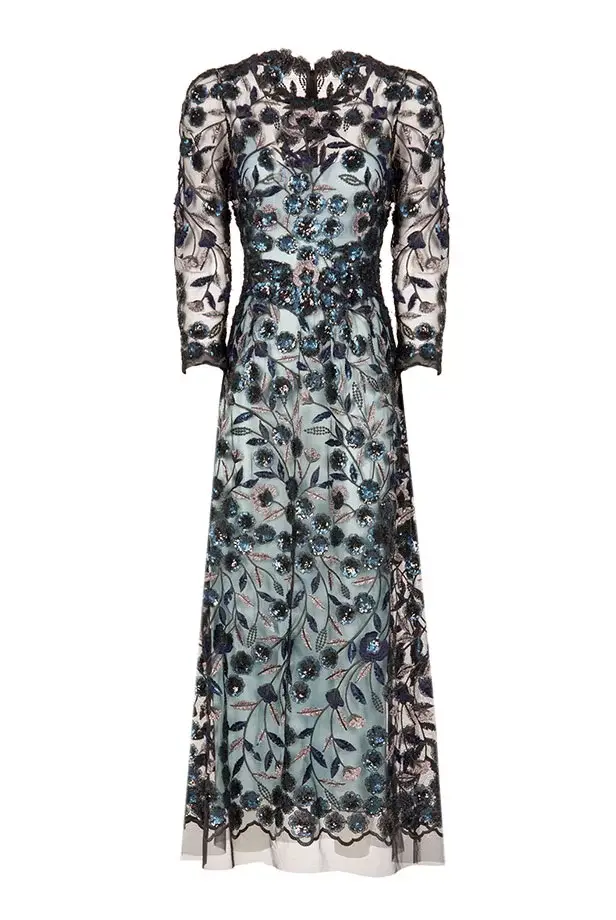 Luisa Beccaria Abito longuette in tulle ricamato con paillettes