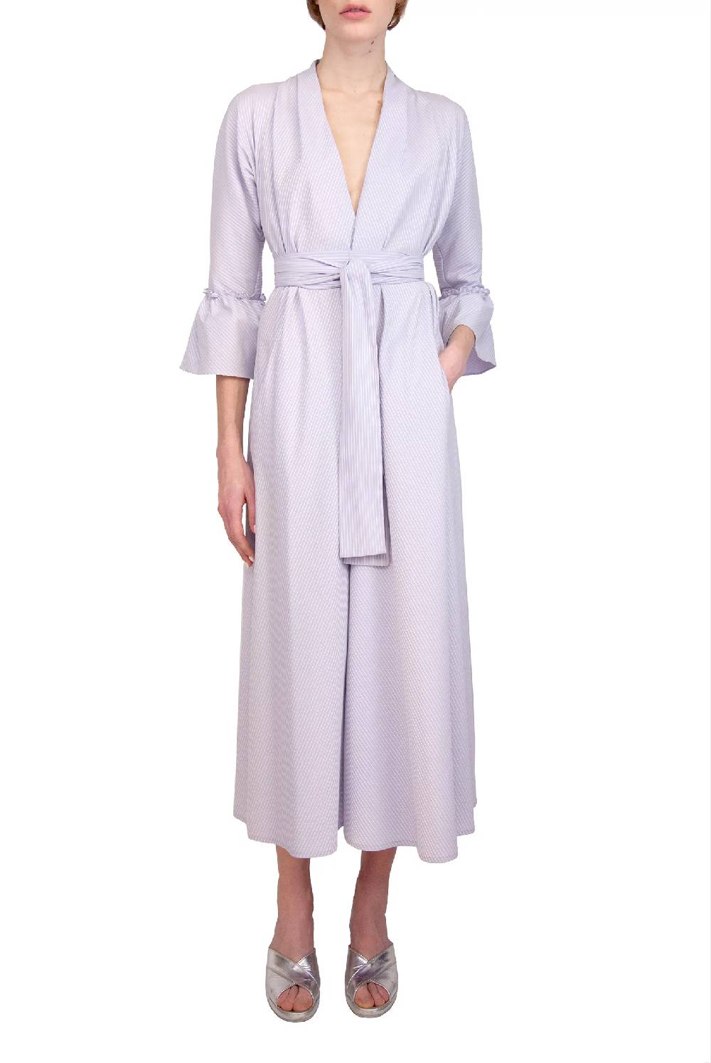 Luisa Beccaria Abito Luisa In Cotone Elasticizzato A Righe Lilla / Bianco