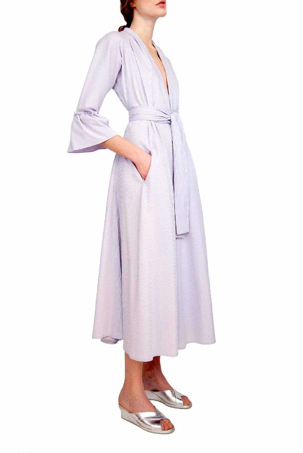Luisa Beccaria Abito Luisa In Cotone Elasticizzato A Righe Lilla / Bianco
