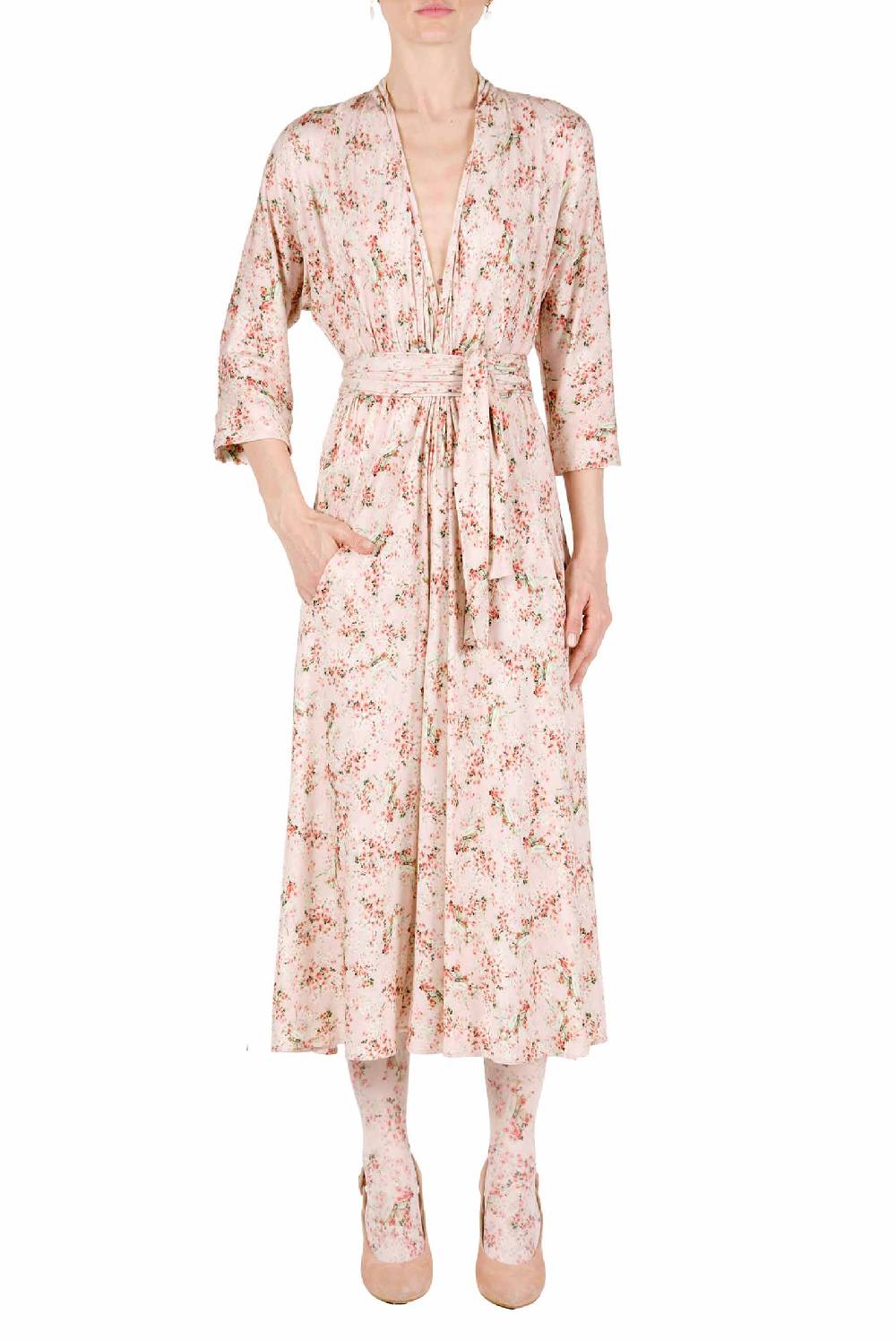 Luisa Beccaria Abito Luisa In Jersey Con Stampa Boccioli Di Rosa