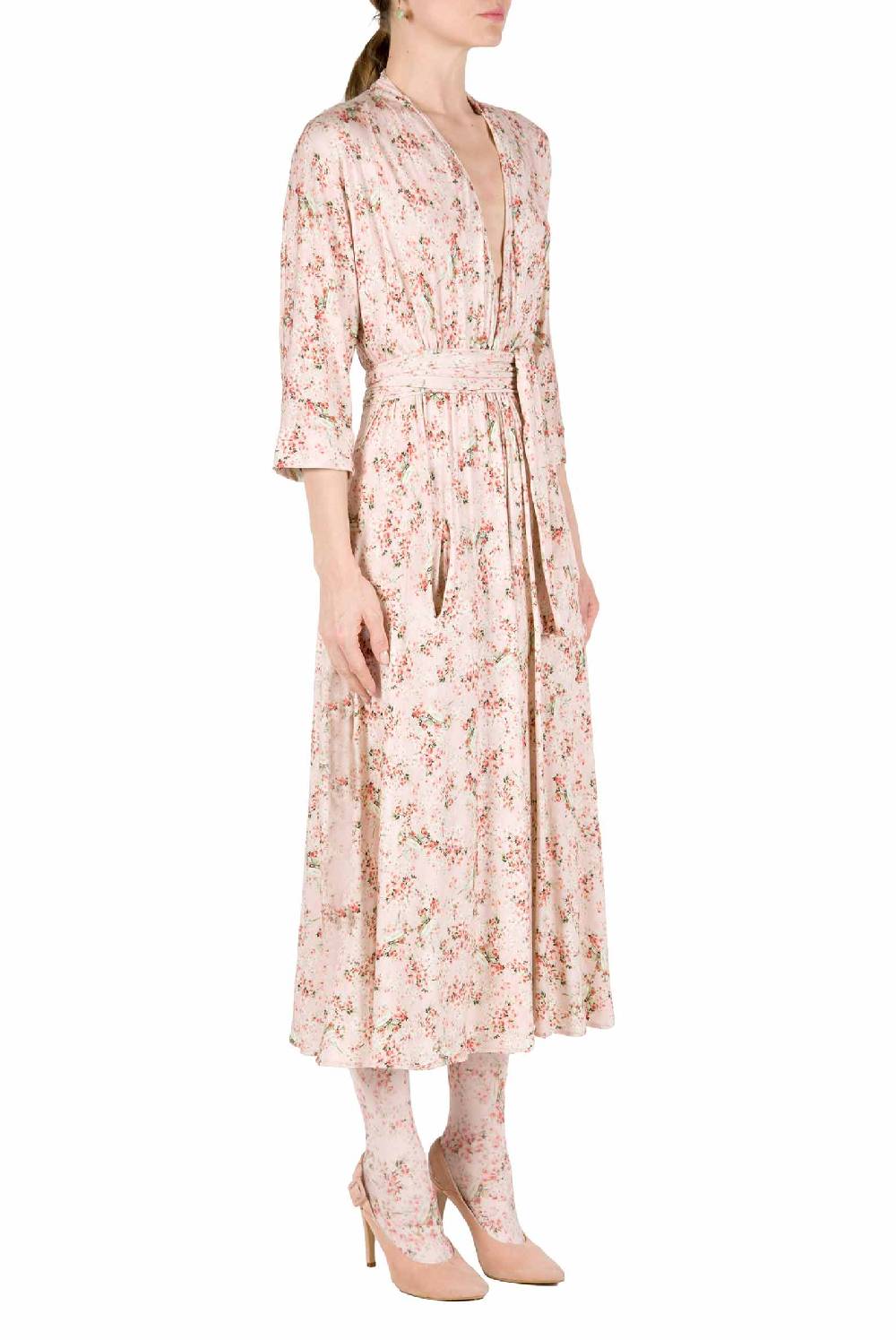 Luisa Beccaria Abito Luisa In Jersey Con Stampa Boccioli Di Rosa
