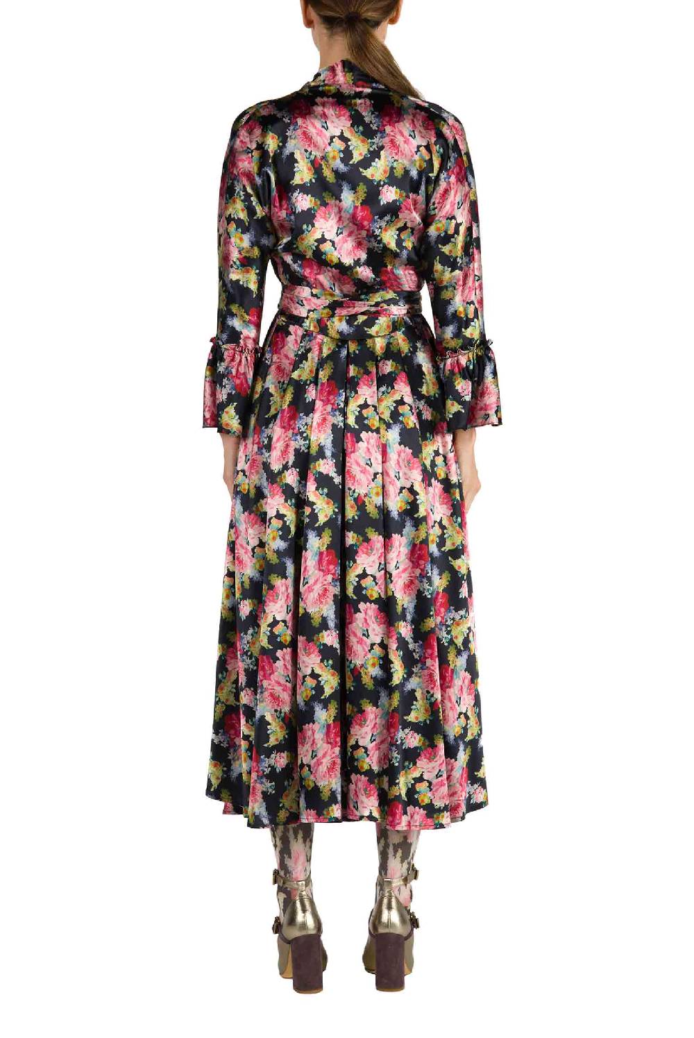 Luisa Beccaria Abito Luisa Wrap Satin Floreale Stampa Rose