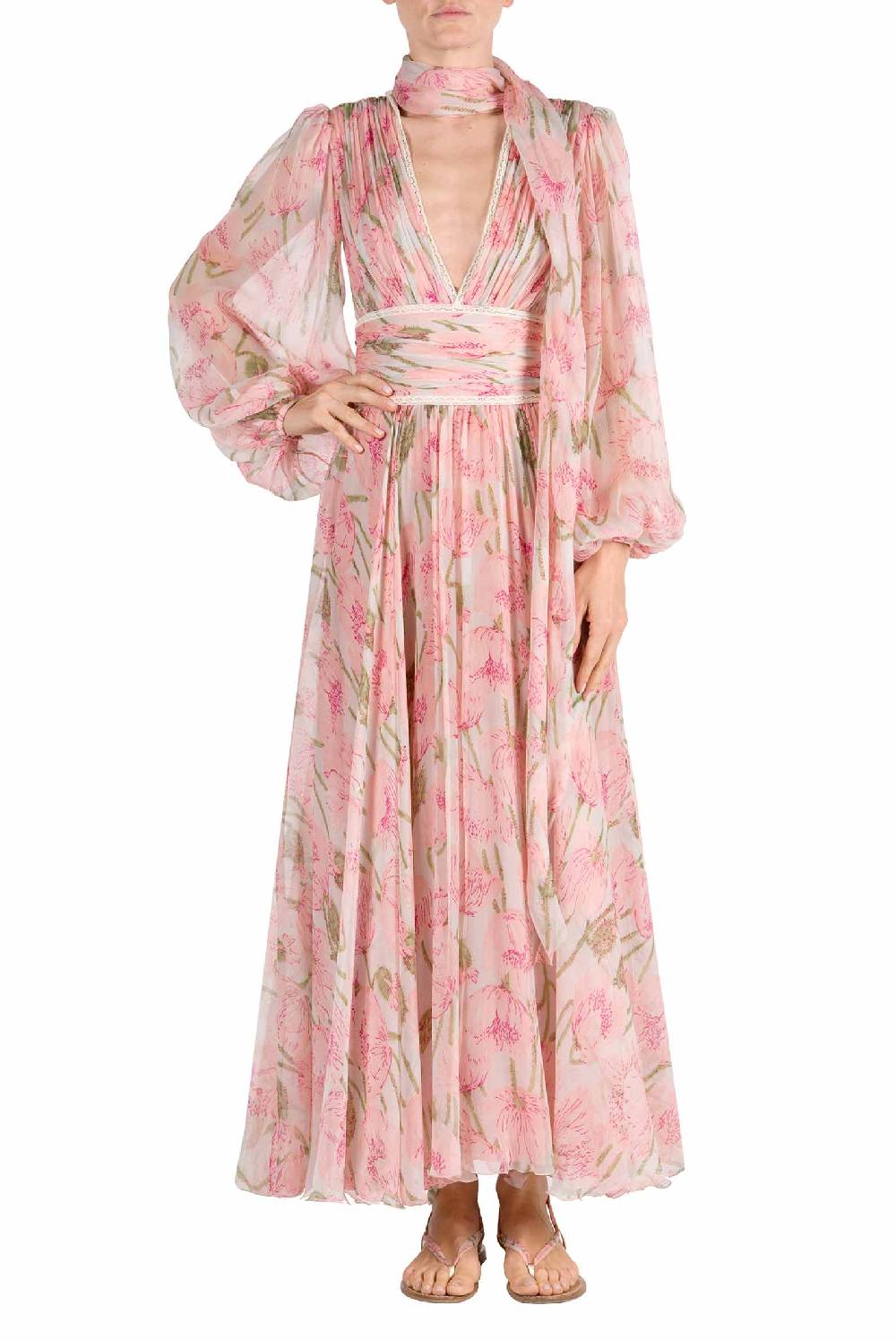 Luisa Beccaria Abito Luna In Chiffon Macro Papaveri