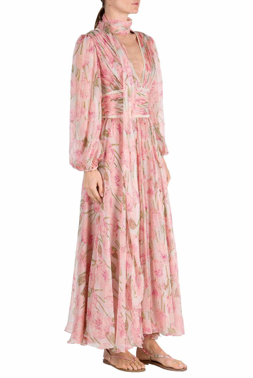 Luisa Beccaria Abito Luna In Chiffon Macro Papaveri