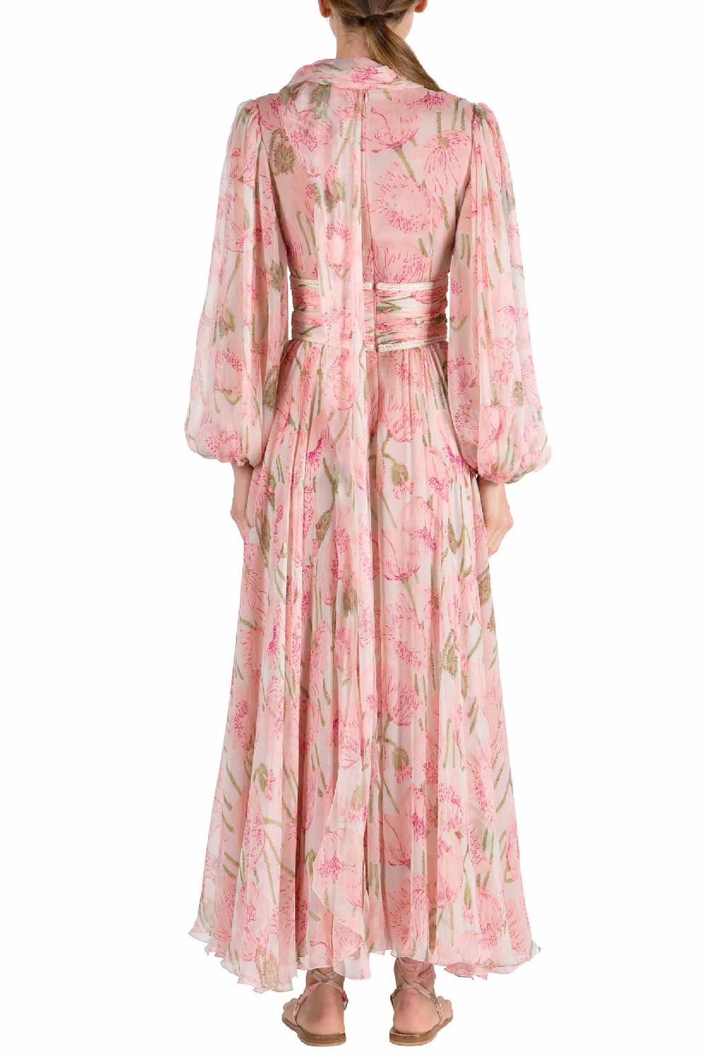 Luisa Beccaria Abito Luna In Chiffon Macro Papaveri