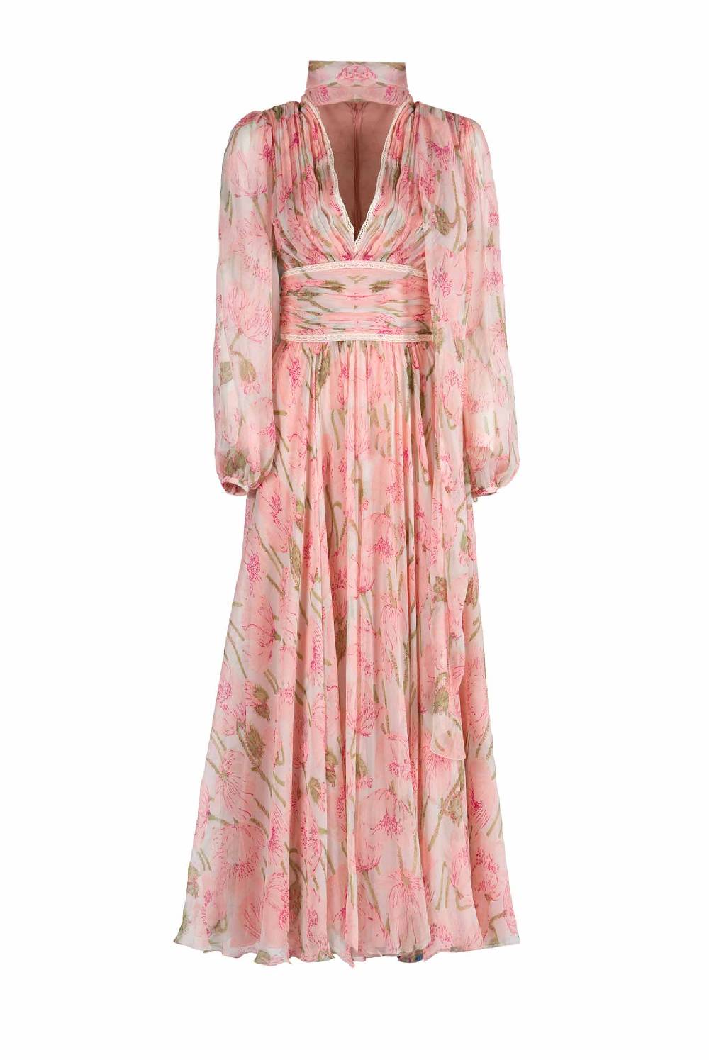 Luisa Beccaria Abito Luna in Chiffon Macro Papaveri