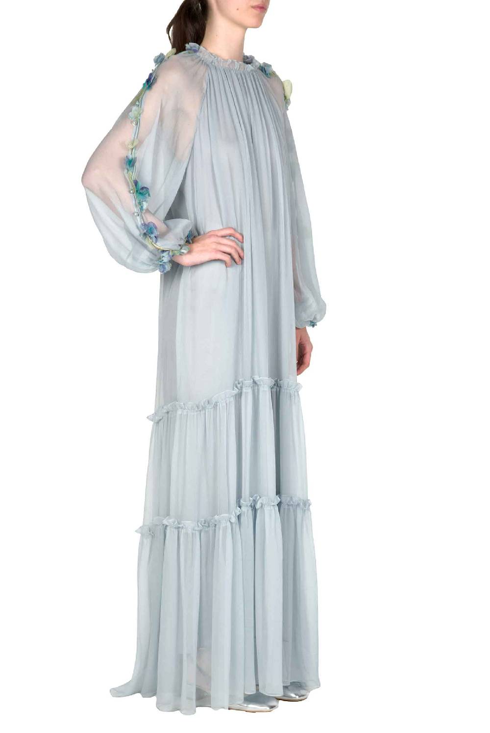 Luisa Beccaria Abito Lungo In Chiffon Con Dettaglio Floreale