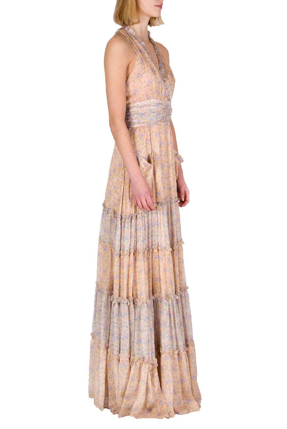 Luisa Beccaria Abito Lungo In Chiffon Increspato Blooming Mirage