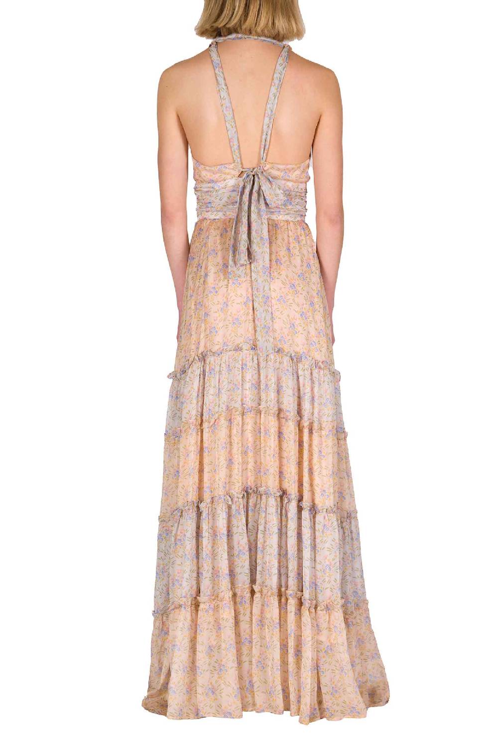 Luisa Beccaria Abito Lungo In Chiffon Increspato Blooming Mirage